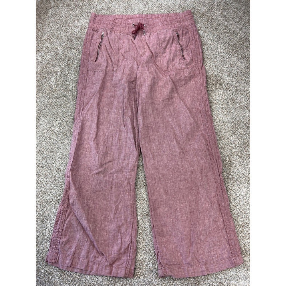 Athleta Womens Linen Blend Wide Leg Drawstring Pants Mauve Pink Size 16 Tall